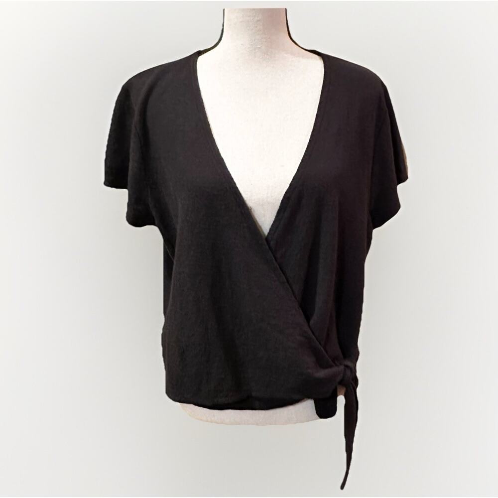 Madewell Women’s Front‎ Tie Wrap Short Sleeve Shirt BOHO black Size XL